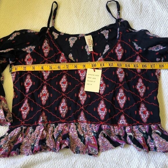 RAGA Alice Cropped Ruffle Cold Shoulder Top.Size M - Picture 7 of 12